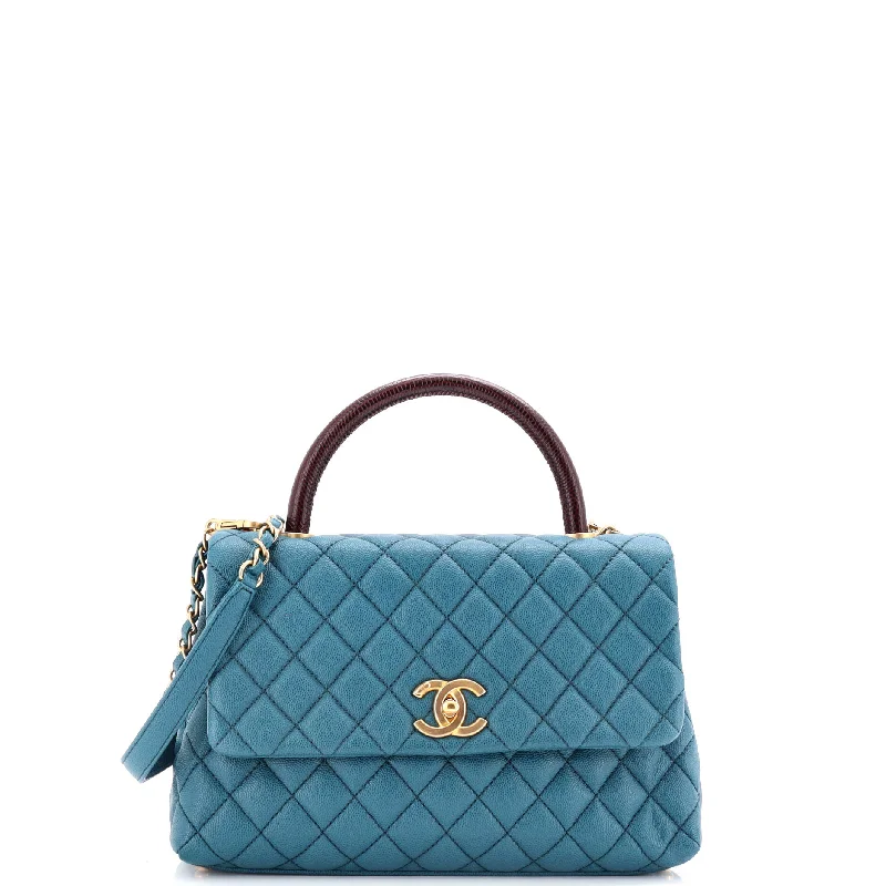 Coco Top Handle Bag Quilted Caviar with Lizard Small