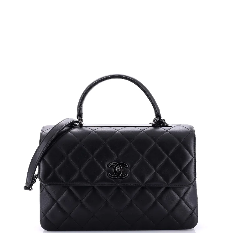 So Black Trendy CC Top Handle Bag Quilted Lambskin Small