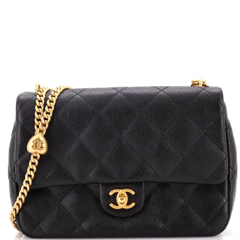 Sweet Heart Chain Flap Bag Quilted Caviar Medium