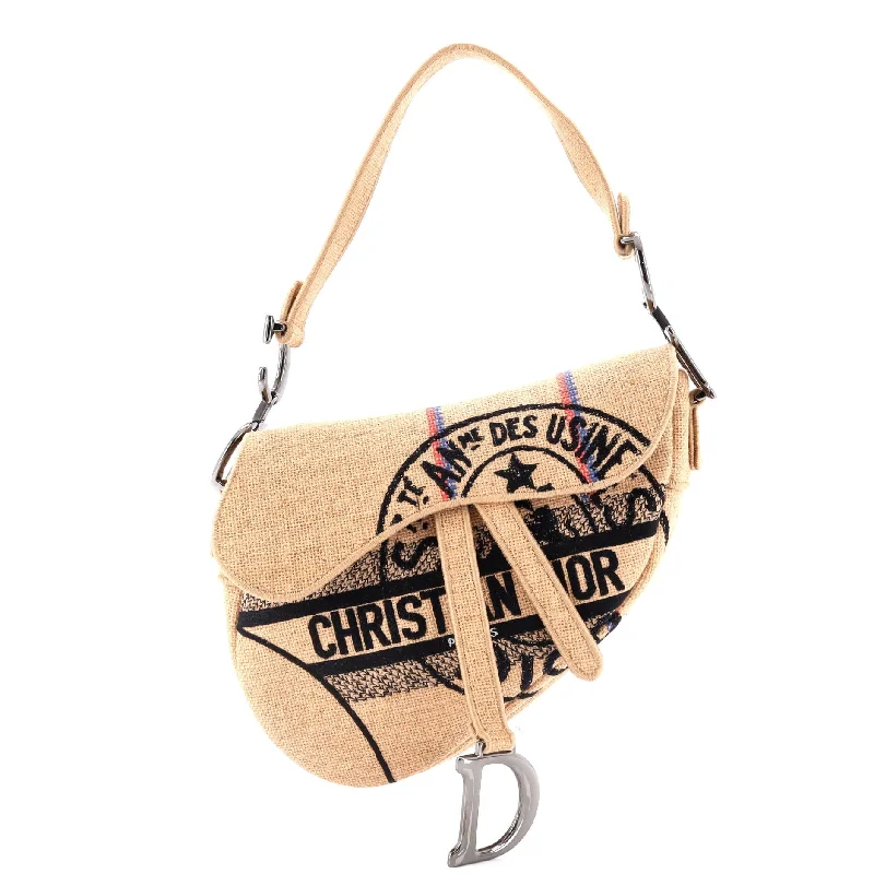 Saddle Bag Embroidered Jute Canvas Medium