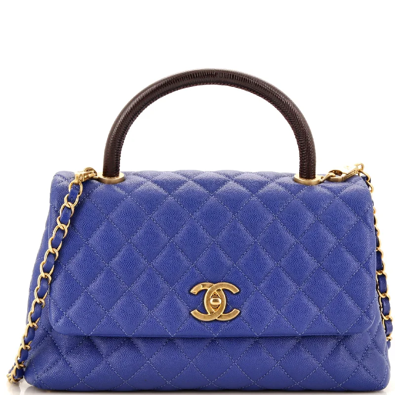 Coco Top Handle Bag Quilted Caviar with Lizard Small