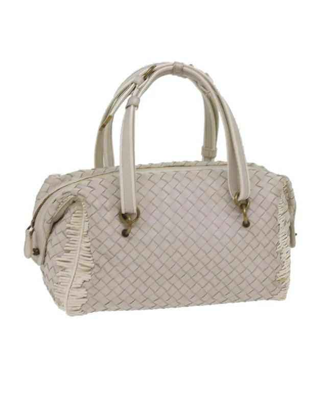 White Leather Intrecciato Shoulder Bag - Italian Made