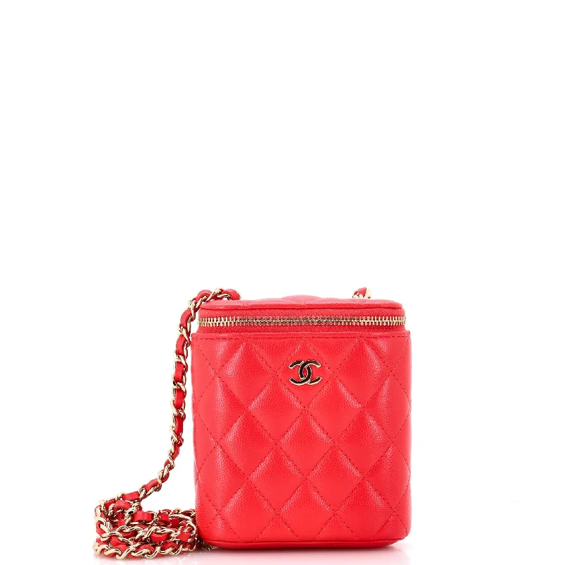 Vertical Classic Vanity Case with Chain Quilted Caviar Mini