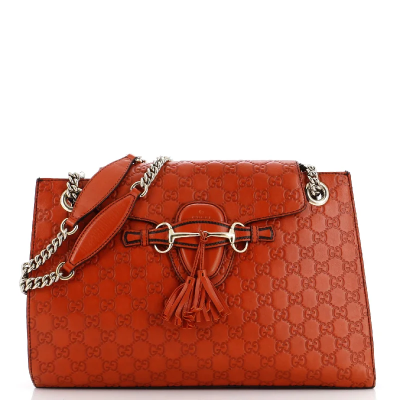 Emily Chain Flap Shoulder Bag Guccissima Leather Large