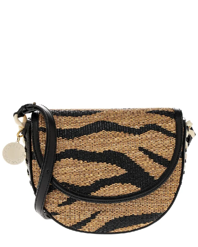 Stella McCartney Frayme Flap Medium Raffia Saddle Bag