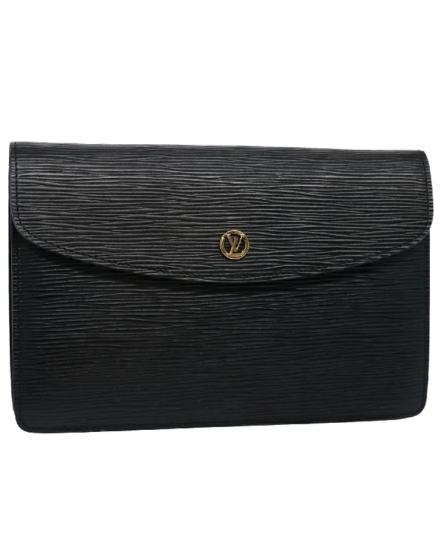 Epi Leather Clutch Bag with Button Clasp - Black