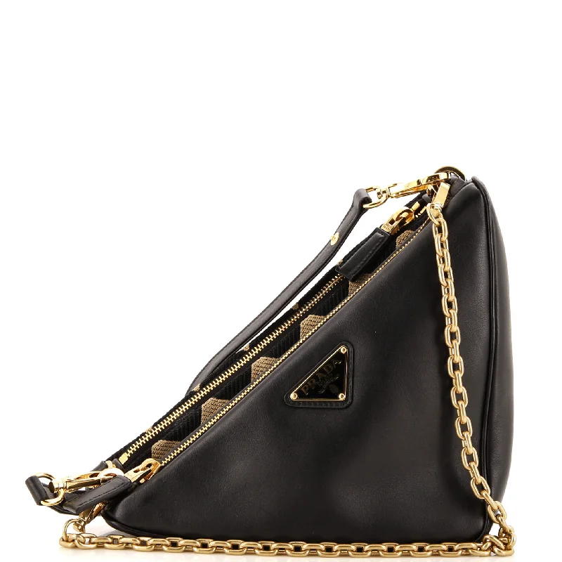 Double Symbole Triangle Bag Leather and Jacquard Mini