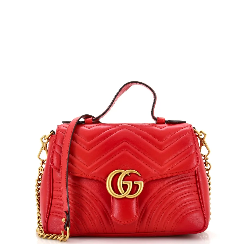 GG Marmont Top Handle Flap Bag Matelasse Leather Small