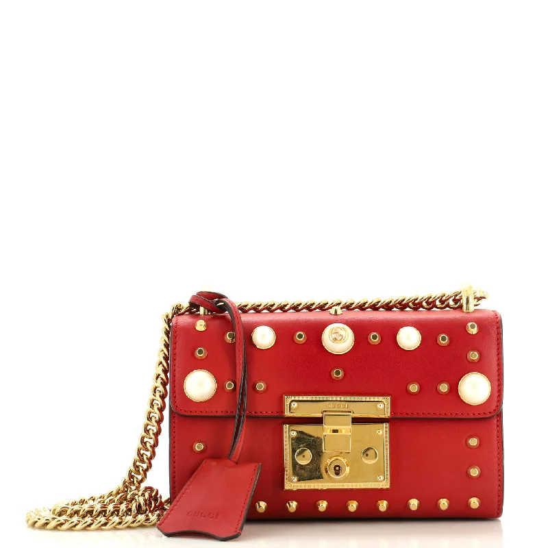 Pearly Padlock Shoulder Bag Studded Leather Small