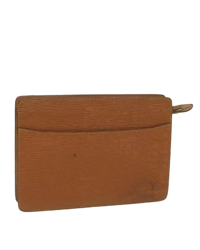 Epi Leather Clutch Bag with Zipang Gold Accent and Multiple Compartments