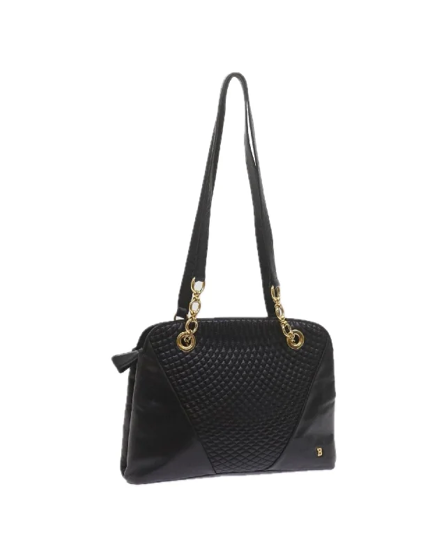 Matelasse Leather Shoulder Bag in Black