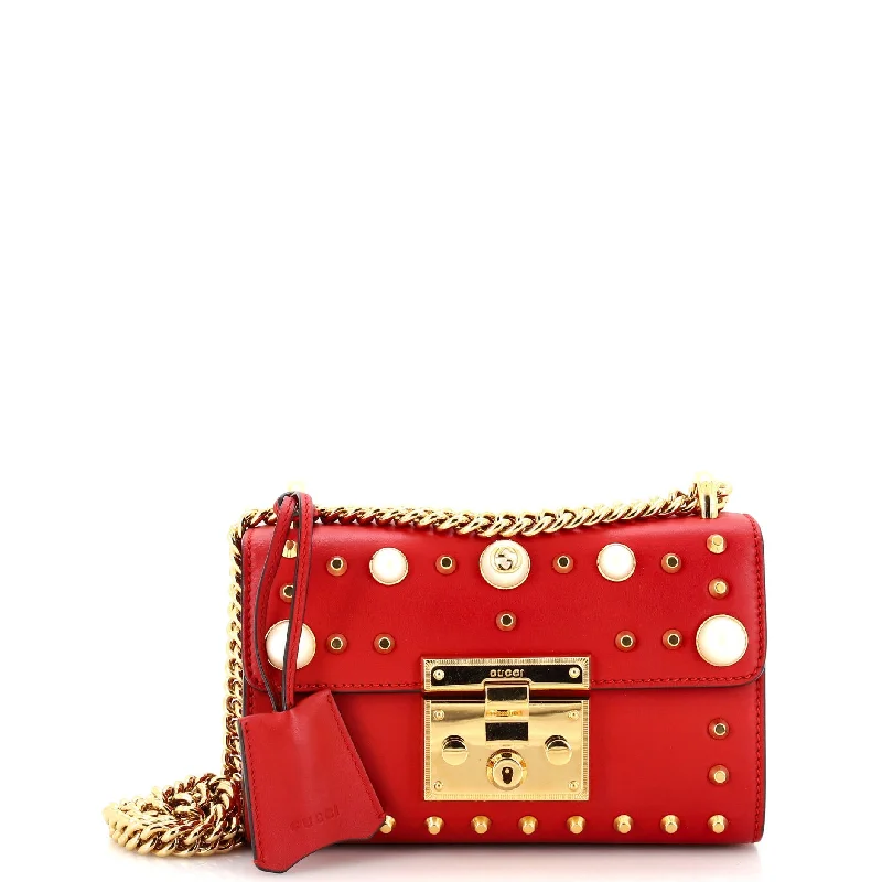 Pearly Padlock Shoulder Bag Studded Leather Small