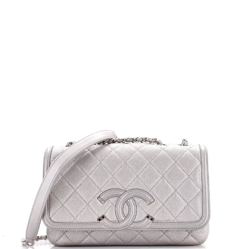 Filigree Flap Bag Quilted Caviar Small