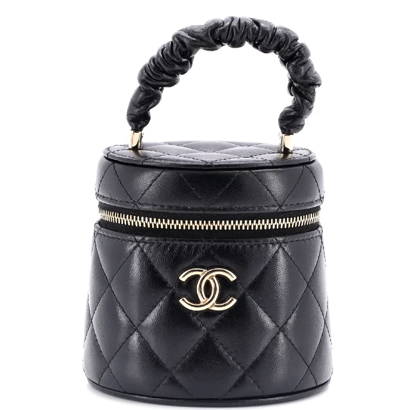 CC Ruched Top Handle Vanity Case Quilted Lambskin Mini