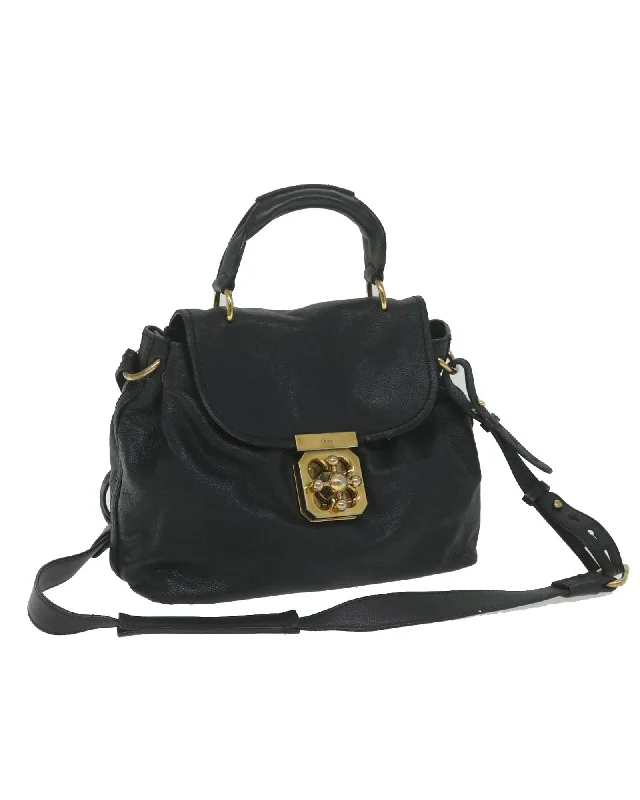 Black Leather Shoulder Bag with Adjustable Strap