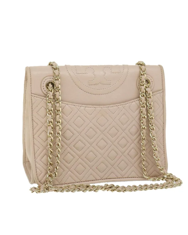 Quilted Leather Shoulder Bag with Chain Strap in Pink