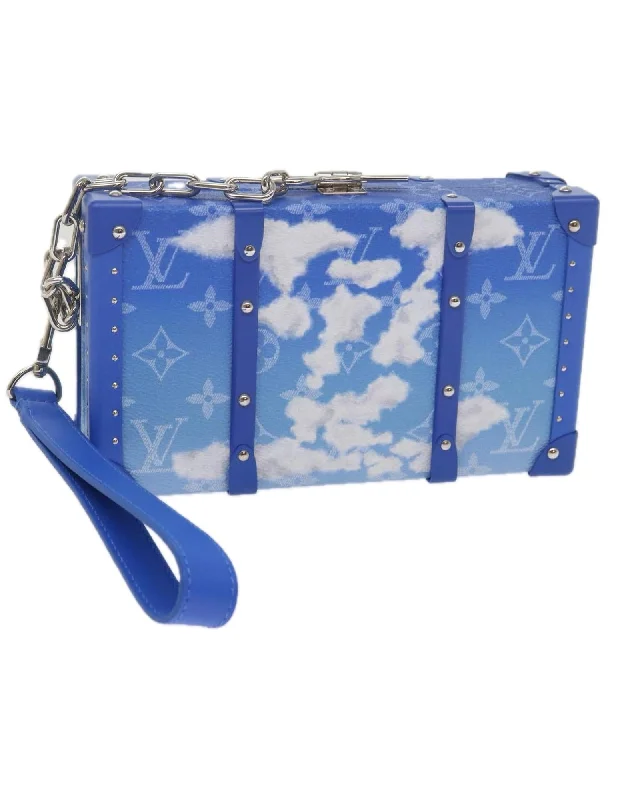 Monogram Canvas Clutch Bag with Dust Bag - Blue/White