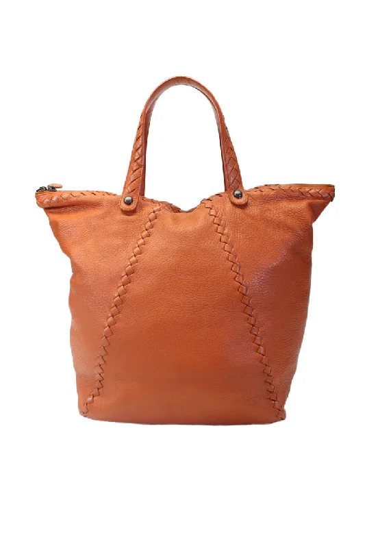 Bottega Veneta Womens Pumpkin Leather Cervo Ottone Tote Shoulder Bag Handbag