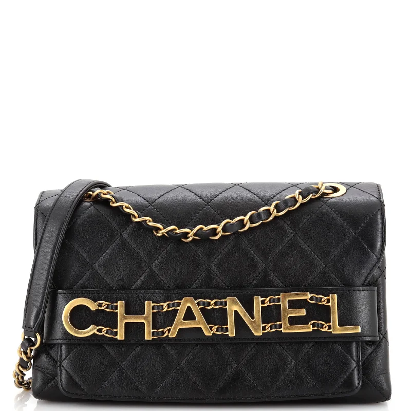 Logo Enchained Flap Bag Quilted Calfskin Medium