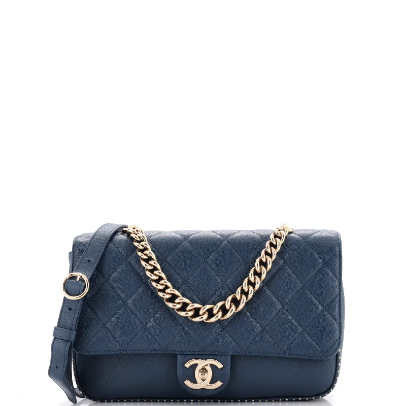 Chain Handle CC Flap Bag Quilted Caviar with Studded Detail Large