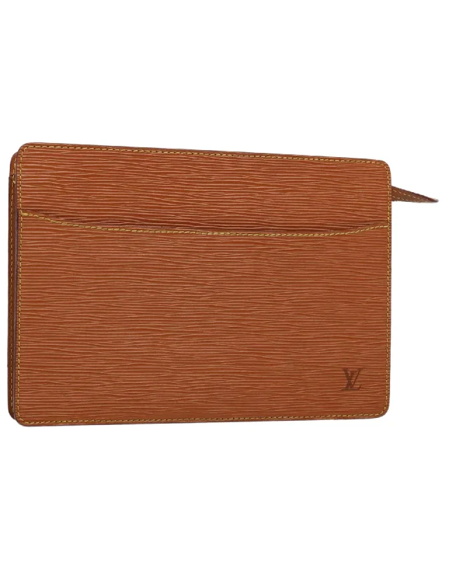 Epi Leather Clutch Bag with Zipang Gold Accents