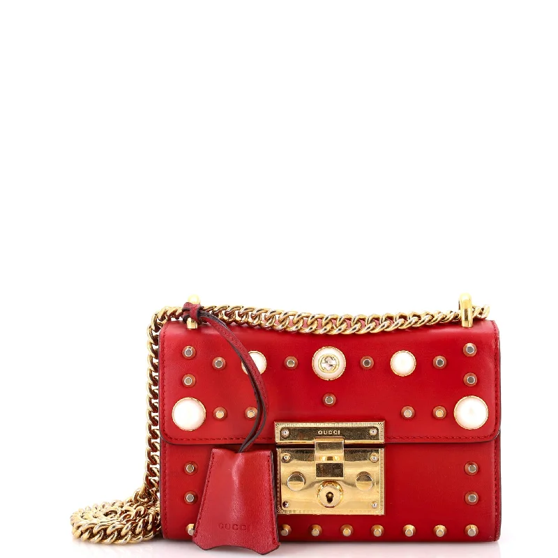 Pearly Padlock Shoulder Bag Studded Leather Small