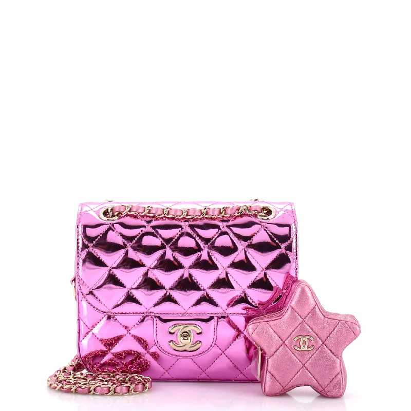 Classic Single Flap Bag with Star Coin Purse Quilted Metallic Leather Mini