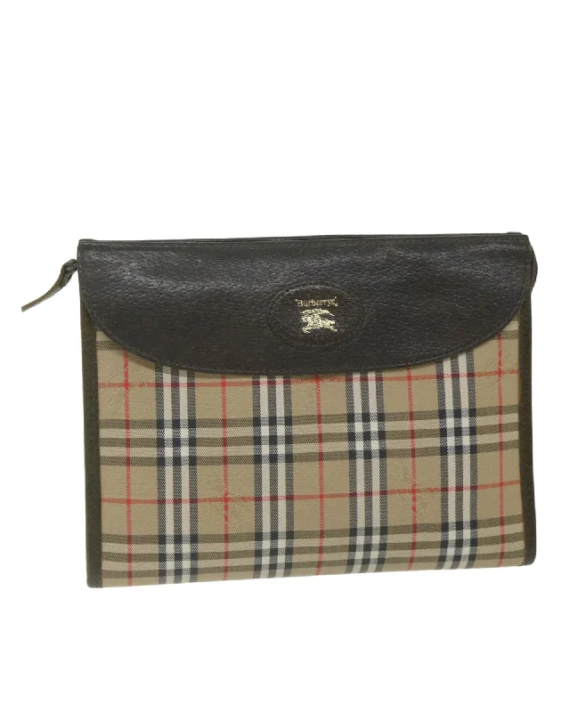 Beige Nylon Clutch Bag with Nova Check Pattern