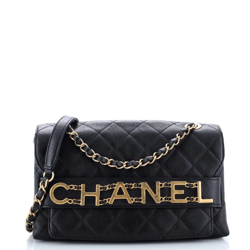 Logo Enchained Flap Bag Quilted Calfskin Medium