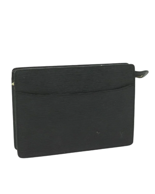 Epi Leather Clutch Bag with Metal Fittings and Pocket