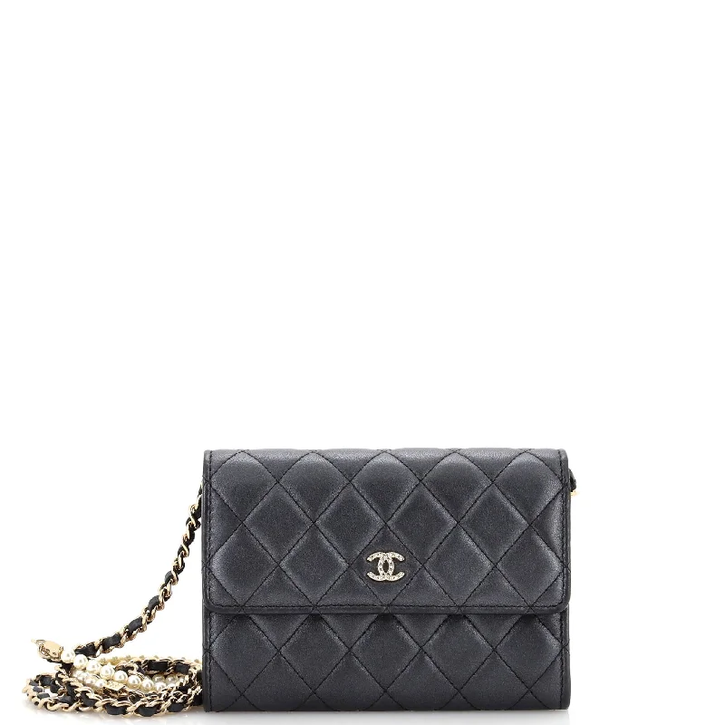 Pearl My Shoulder French Wallet on Chain Quilted Lambskin Mini