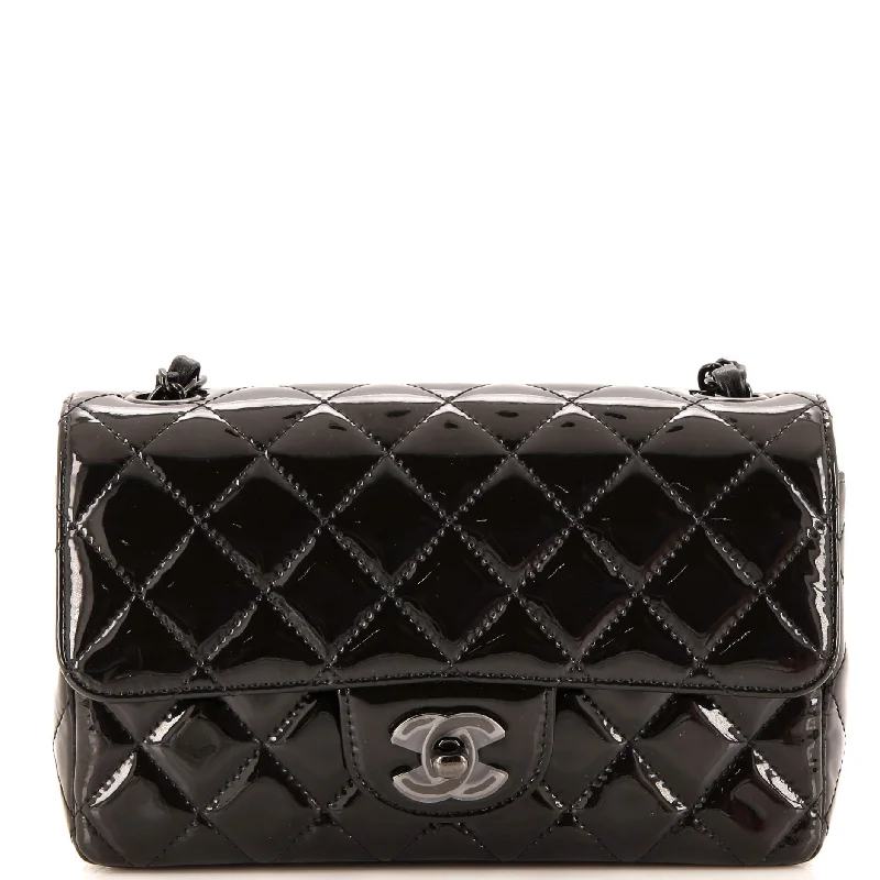 So Black Classic Single Flap Bag Quilted Patent Mini