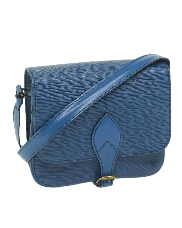 Blue Epi Leather Shoulder Bag with Shoulder Drop