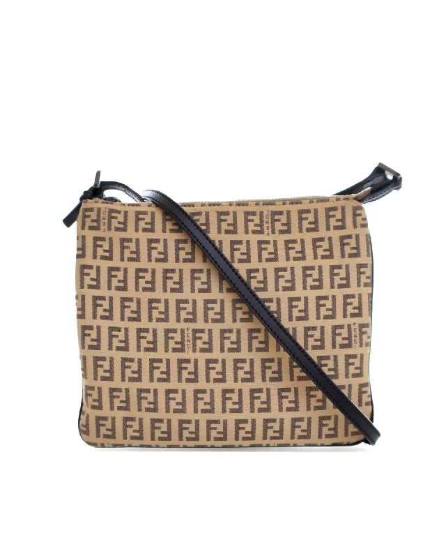 Canvas Crossbody Bag with Leather Trim and Interior Pocket