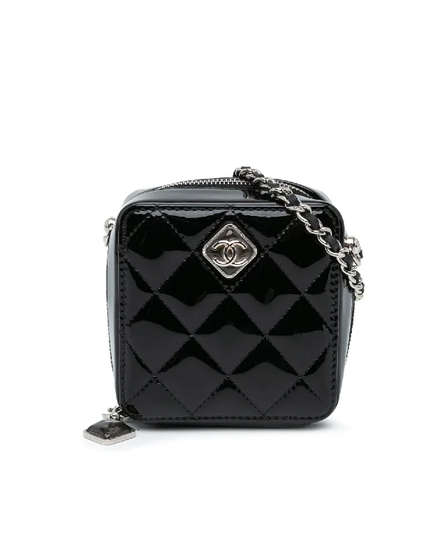 Quilted Patent Leather Clutch with Chain Strap