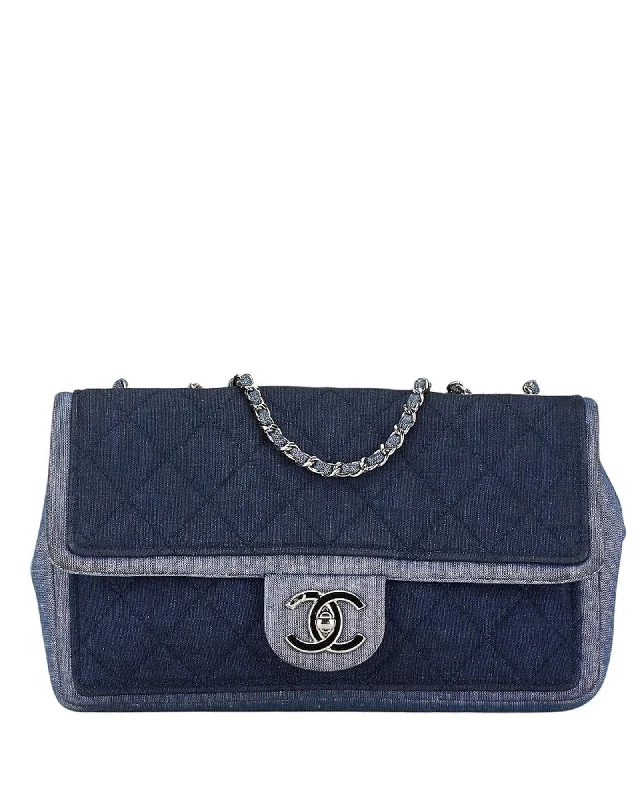 Denim Crossbody Bag with Chain Shoulder Strap