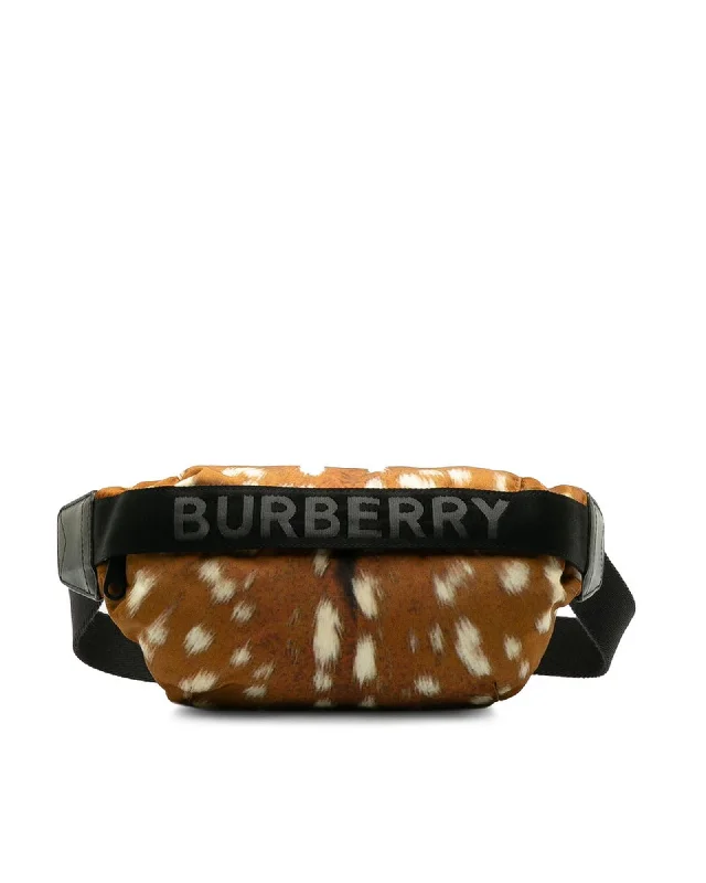 Nylon Printed Belt Bag in Brown