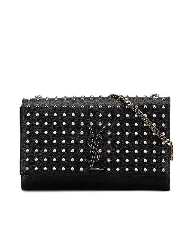 Medium Grain Studded Crossbody Bag with Chain Strap