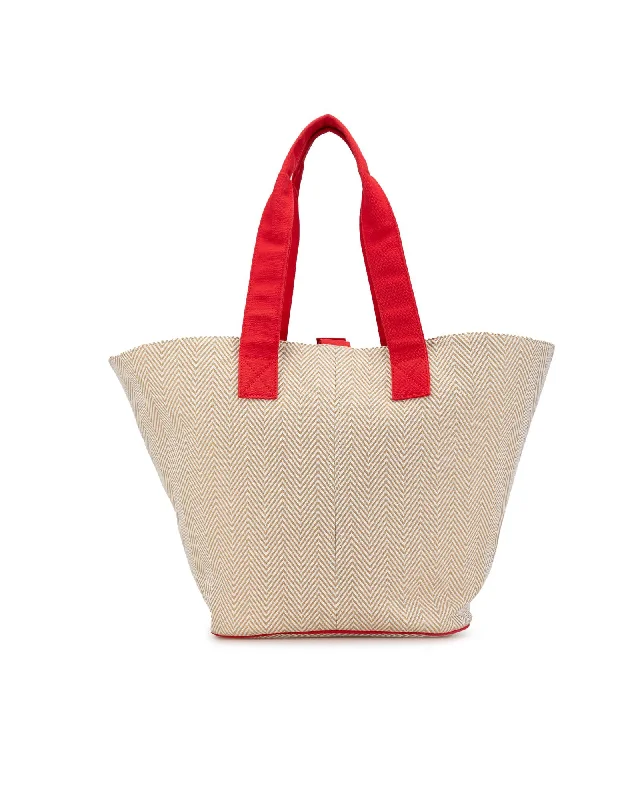 Canvas Beach Tote with Flat Straps and Interior Zip Pouch