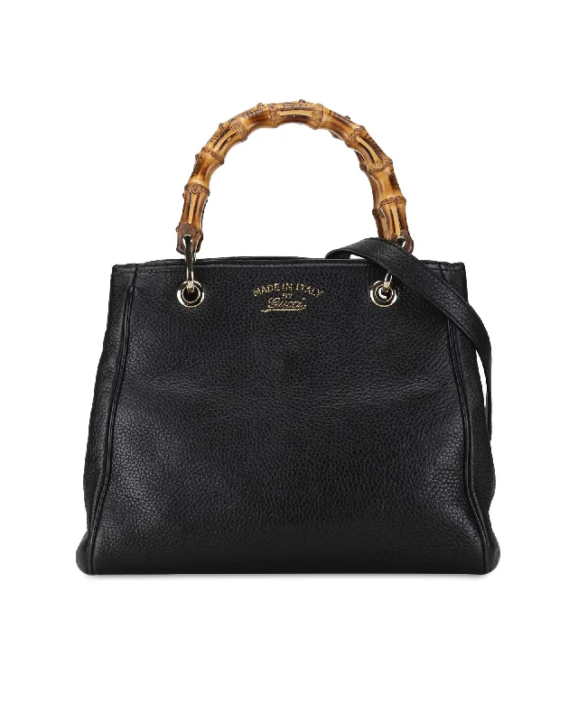 Gucci Bamboo Small Top Handle Bag Black Leather