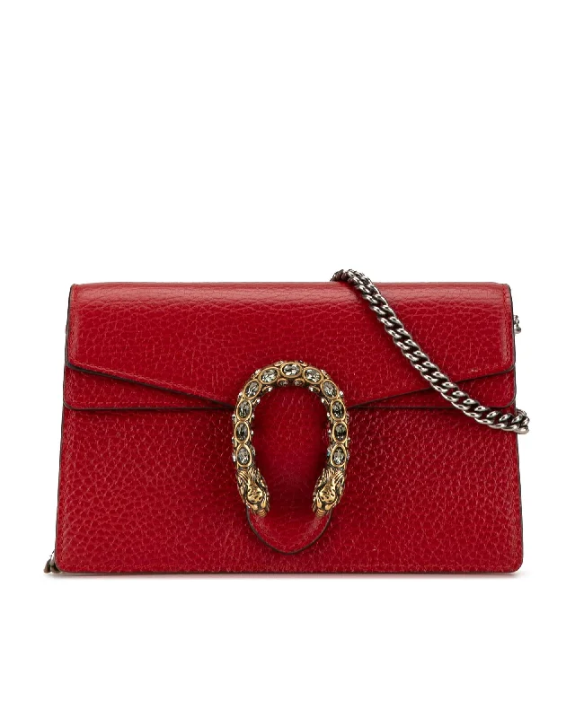 Super Mini Leather Crossbody Bag with Chain Strap and Snap Closure