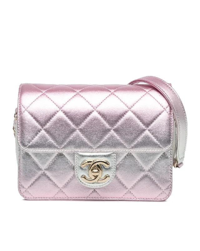 Mini Metallic Lambskin Quilted Crossbody Bag with Turn Lock Flap