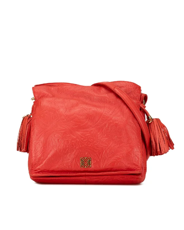 LOEWE Puzzle Small Leather Shoulder Bag in Red