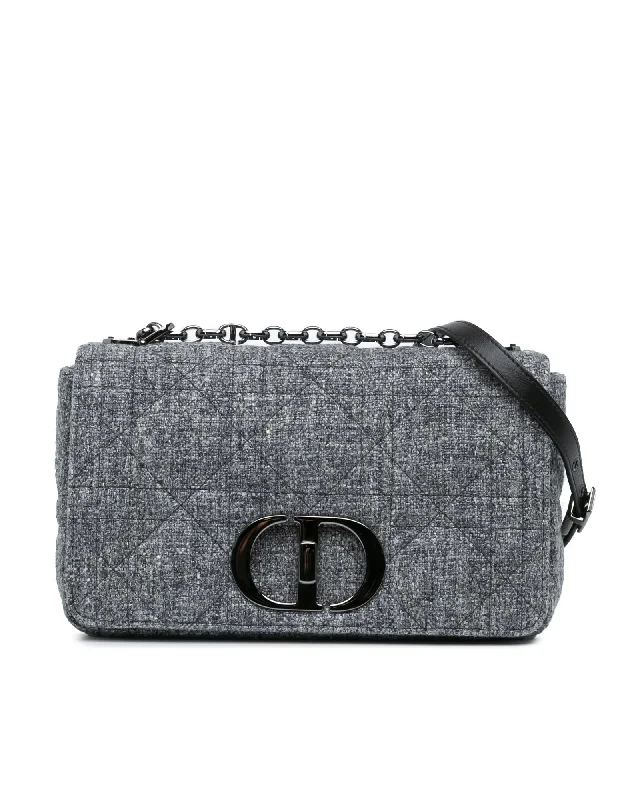 Quilted Tweed Caro Bag with Chain Strap and Turn Lock Closure