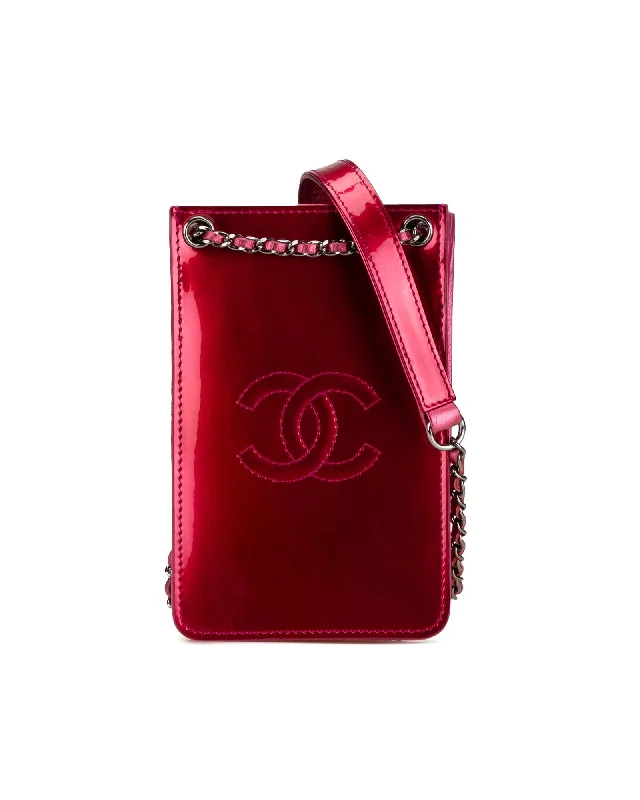 Patent Leather Crossbody Bag with Chain Strap and Interior Slip Pockets