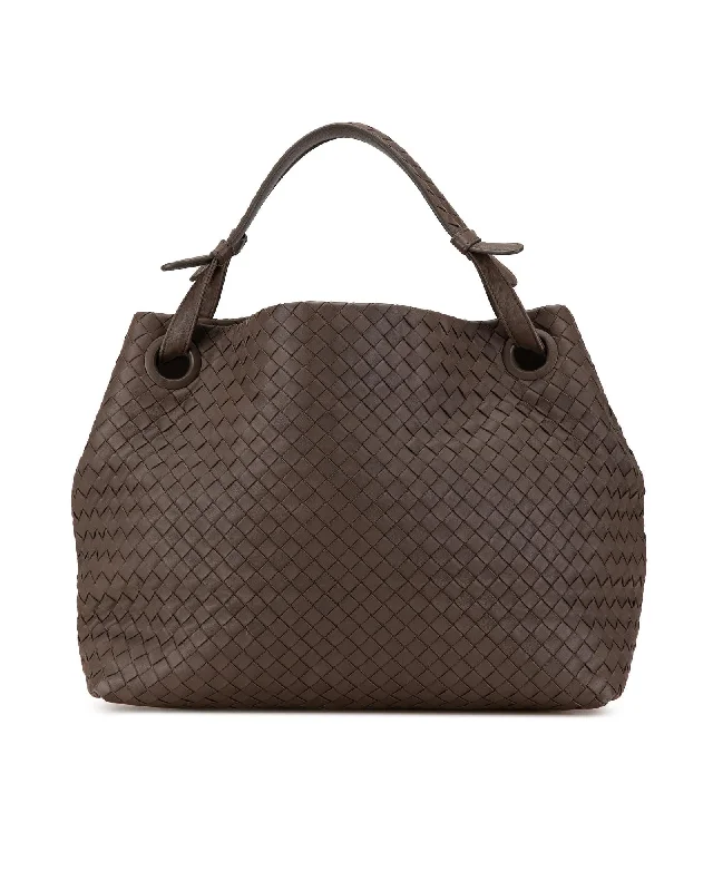 Medium Woven Leather Tote with Interior Pockets