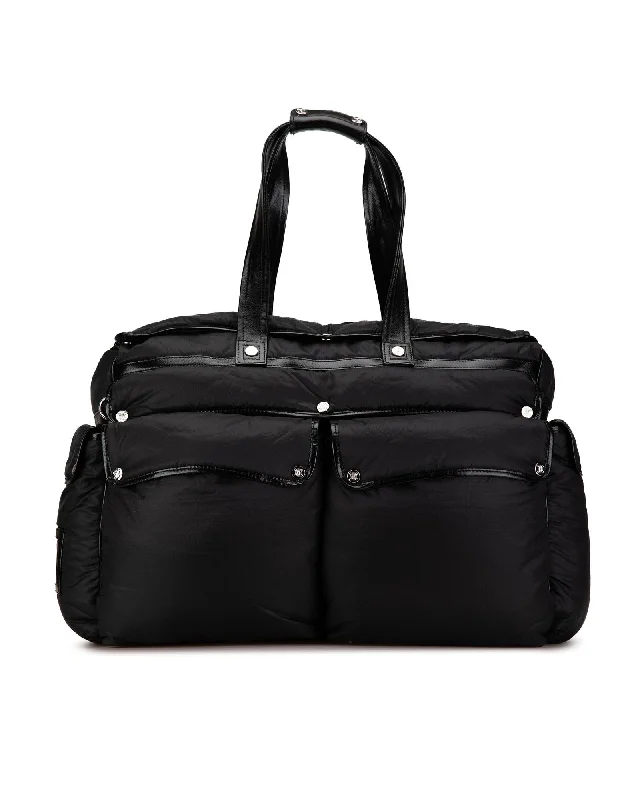 Nylon Travel Bag with Leather Trim and Multiple Pockets