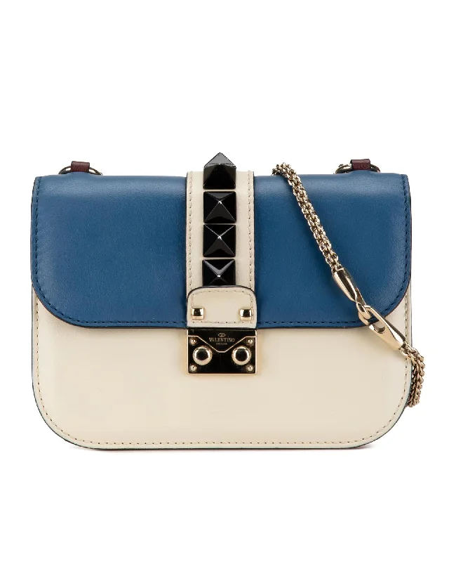 Small Tricolor Rockstud Glam Lock Crossbody Bag with Chain Strap