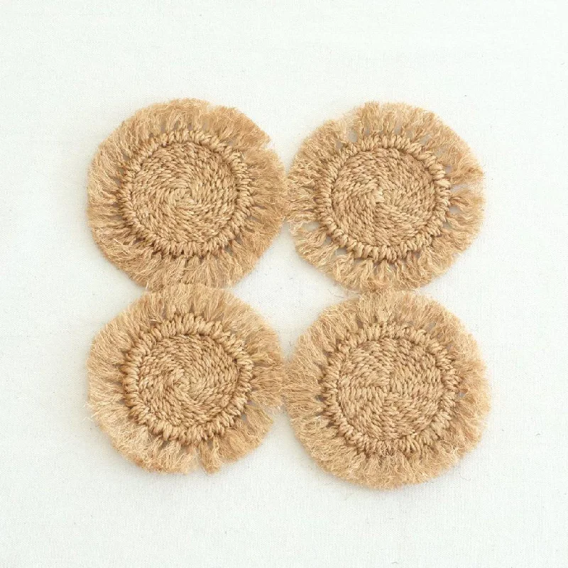 Sustainable Handwoven Abaca Fringed Coaster (Set of 4) - Camel