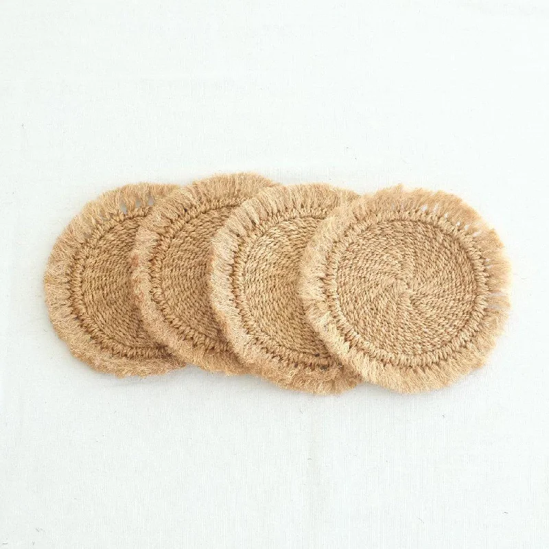 Sustainable Handwoven Abaca Fringed Hot Pad (Set of 4) - Camel